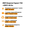 ИБП Энергия Гарант 750 + Аккумулятор S 40 Ач - 12В (450Вт - 49мин) - ИБП и АКБ - ИБП для котлов - магазин электрооборудования amperomvolt.ru